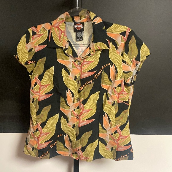 Harley Davidson tropical print blouse size medium - Picture 2 of 5